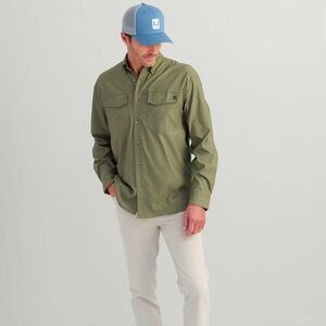 NWT Huk Hawser Moss Green Heather Lightweight Flannel Fishing Shirt ~ Small